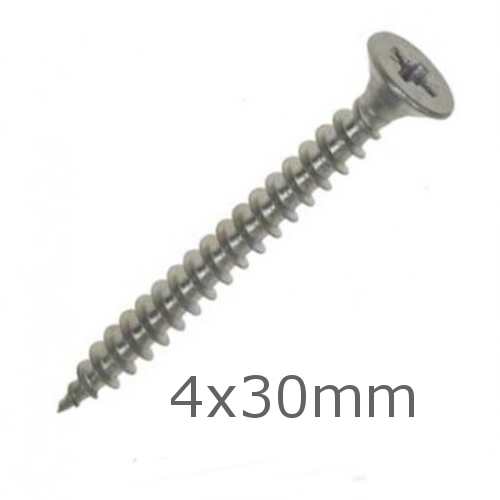 4x30 Stainless Steel Wood Screws Countersunk Head - box of 200